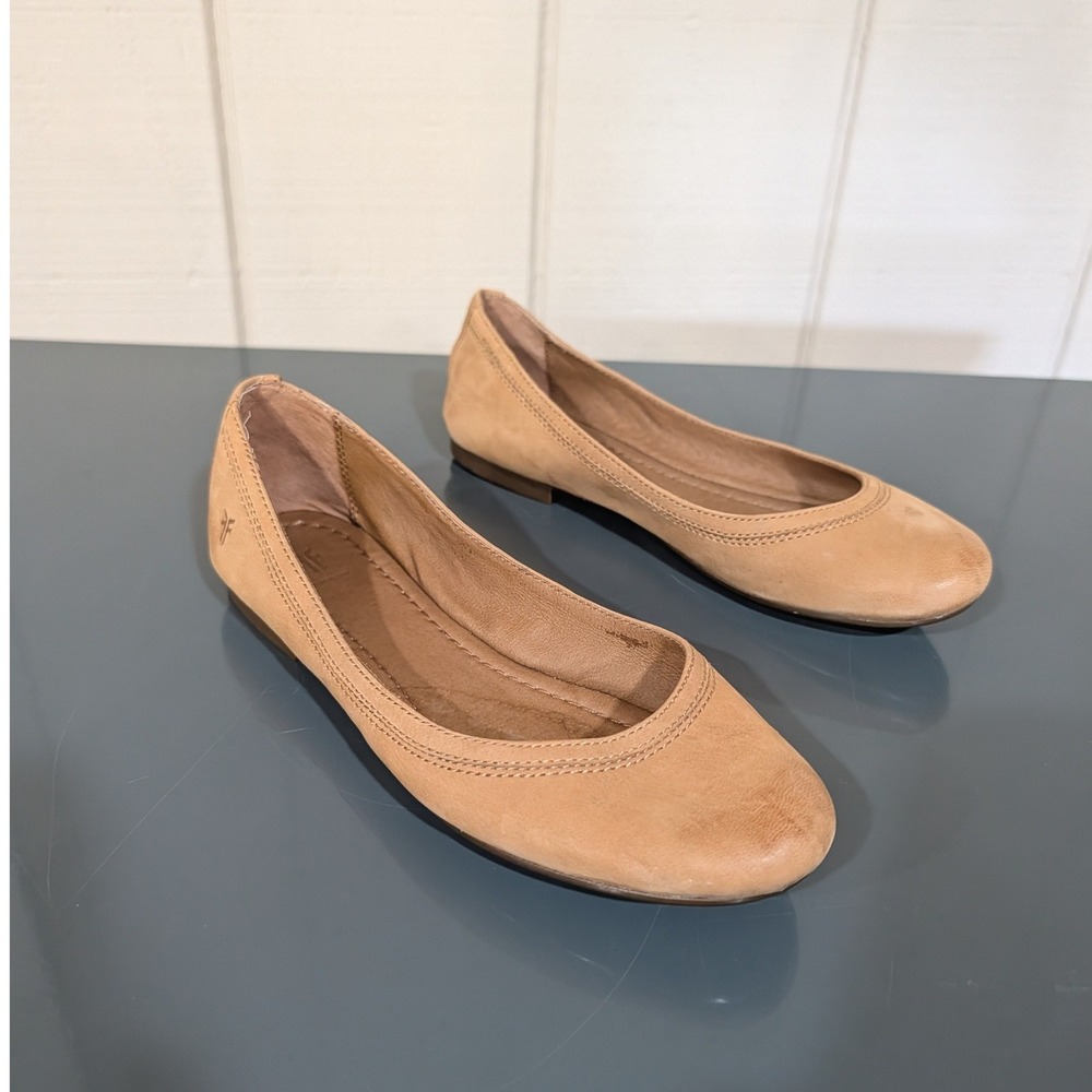 Frye Carson Ballet Flats Tan Leather Round Toe Shoes 8M 3472361-SND